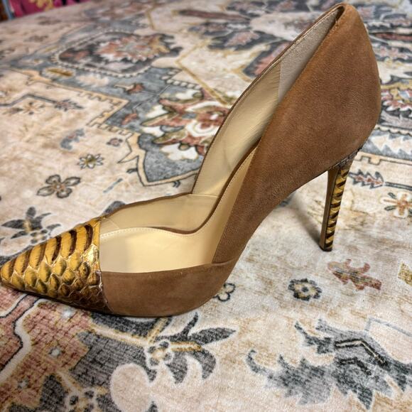 Alexandre Birman Snake Skin Suede Pointed Toe Heels Italian Pumps Women's Size 7 - Picture 8 of 16